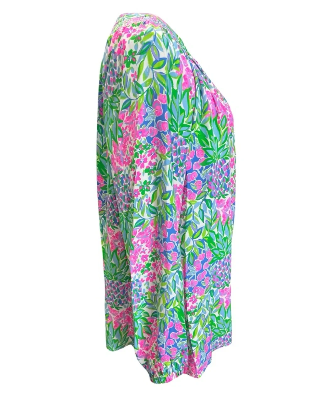 Lilly Pulitzer 100% Silk Floral Blouse XL Pink Green Blue Resort Preppy Top - Picture 3 of 8